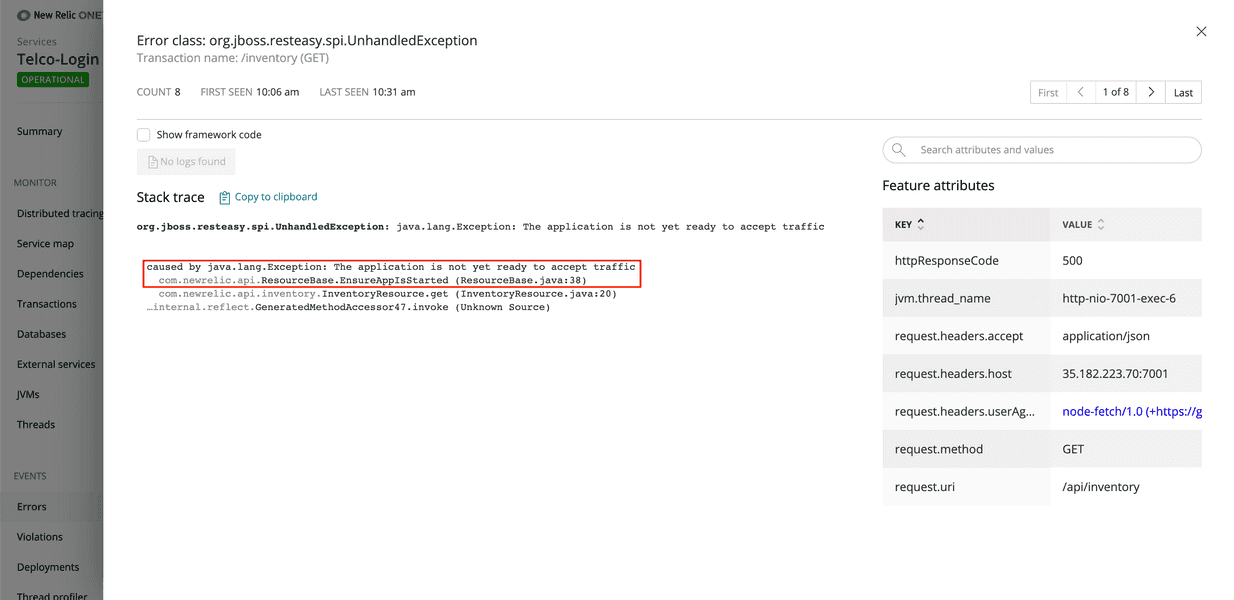 Login error stack trace