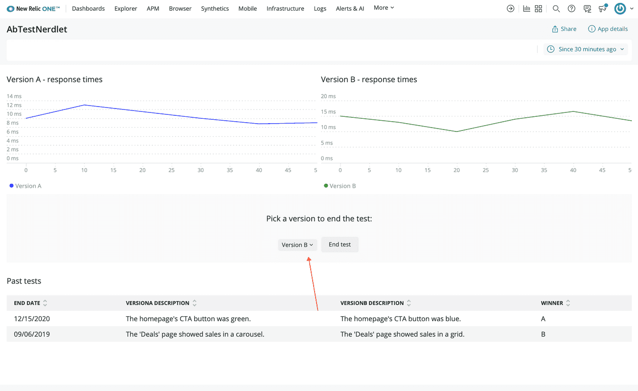 Your choice persists in the version selector